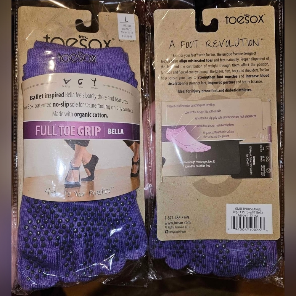 One Women's Full Toe Grip Bella Purple LARGE socks Toesox NWT